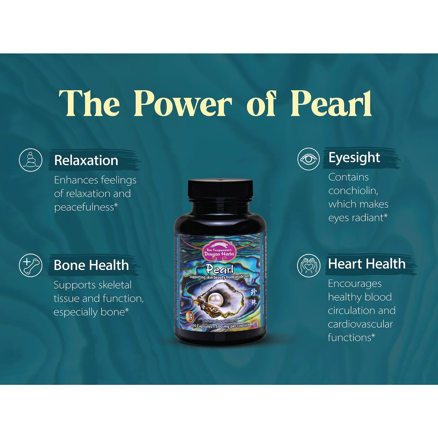Dragon Herbs Pearl Powder Capsules - Pure Pearl Powder Supplement to Support Skin, Eyes, Nails, Beauty | All Natural Ingredients, Non-GMO (100 Capsules, 500 mg Per Capsule)