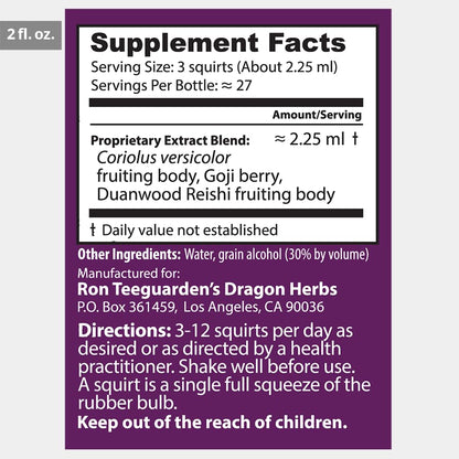 Dragon Herbs Turkey Tail Coriolus (Wild) Drops – Immunomodulator for Gut & Liver Health | Triple Extraction, 2 fl oz