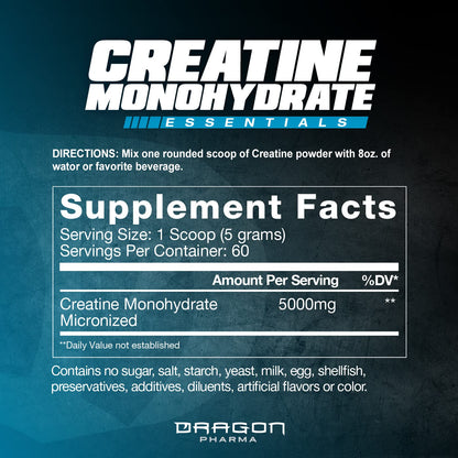 DRAGON PHARMA Creatine Monohydrate – 60 Servings, Unflavored | Muscle Recovery