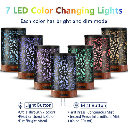 Dragonfly Metal Essential Oil Diffuser 150ml | Ultrasonic Aromatherapy with Auto-Off & 7-Color Lights