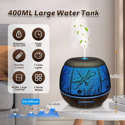 Diffusers for Essential Oils Large Room 400ml | Dragonfly with Remote & 7-Color Lights