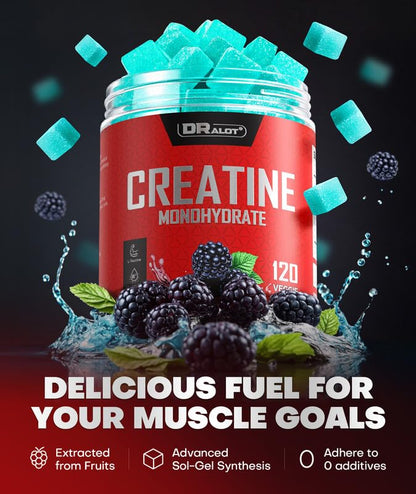 Dralot 99.99% Creatine Monohydrate Gummies – 5X Energy, 15% Strength, Vegan Pre-Workout Complex