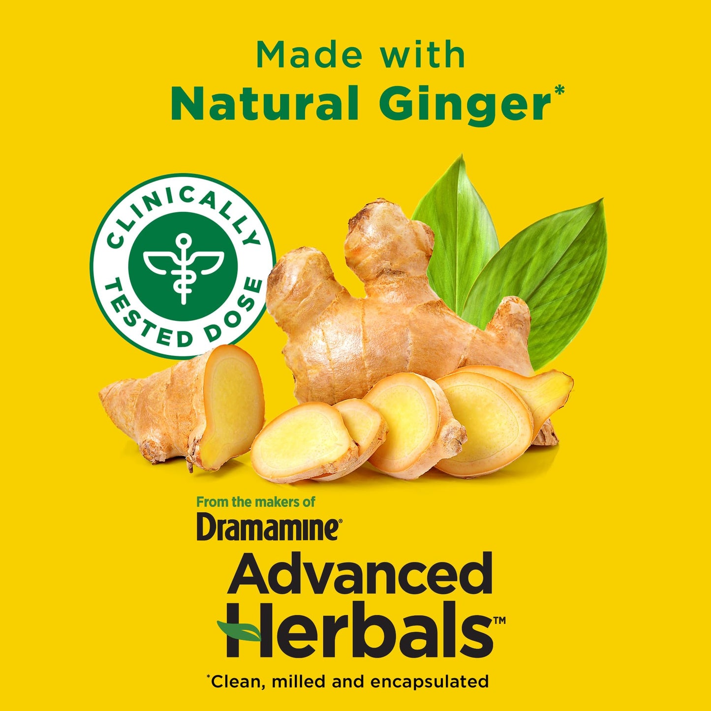 Dramamine Advanced Herbals Motion Sickness Non-Drowsy Capsules – Ginger Relief, 18 Count, 2 Pack