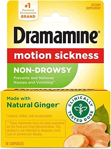 Dramamine Non-Drowsy Naturals with Natural Ginger – 18 Capsules