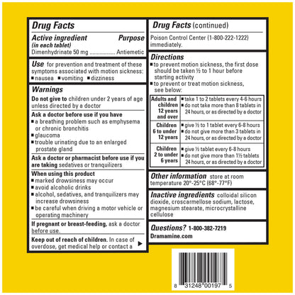 Dramamine Motion Sickness Original Travel Vial 3-Pack (12 Count Each) | Fast Relief