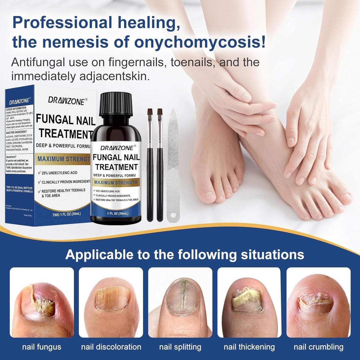 Drawzone Toenail Fungus Treatment Extra Strength – 25% Undecylenic Acid, Nail Renewal