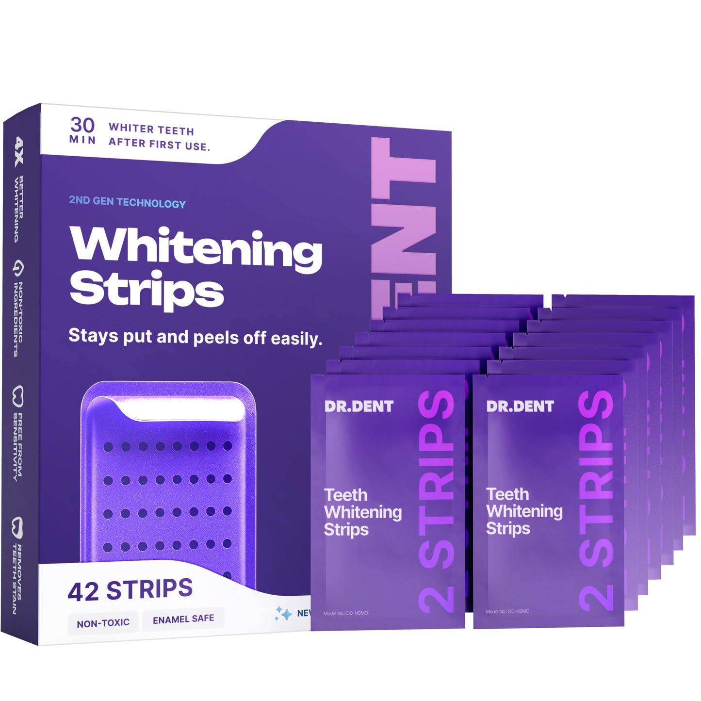 DRDENT Purple Teeth Whitening Strips - Safe for Enamel, 42 Strips