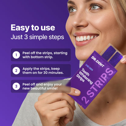 DRDENT Purple Teeth Whitening Strips - Safe for Enamel, 42 Strips