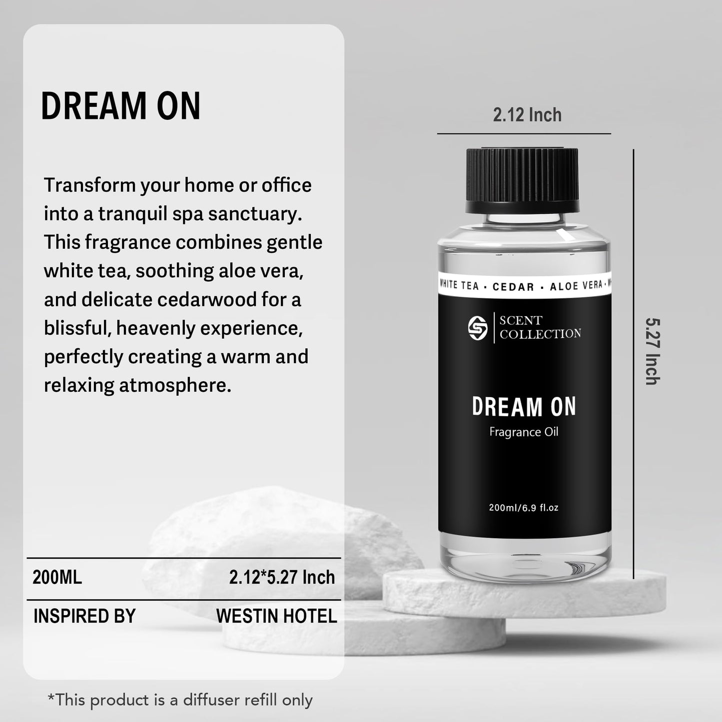 Luxury Hotel Scent Dream On Diffuser Oil – Waterless, Non-Toxic White Tea (200ml) for Car & Large Rooms