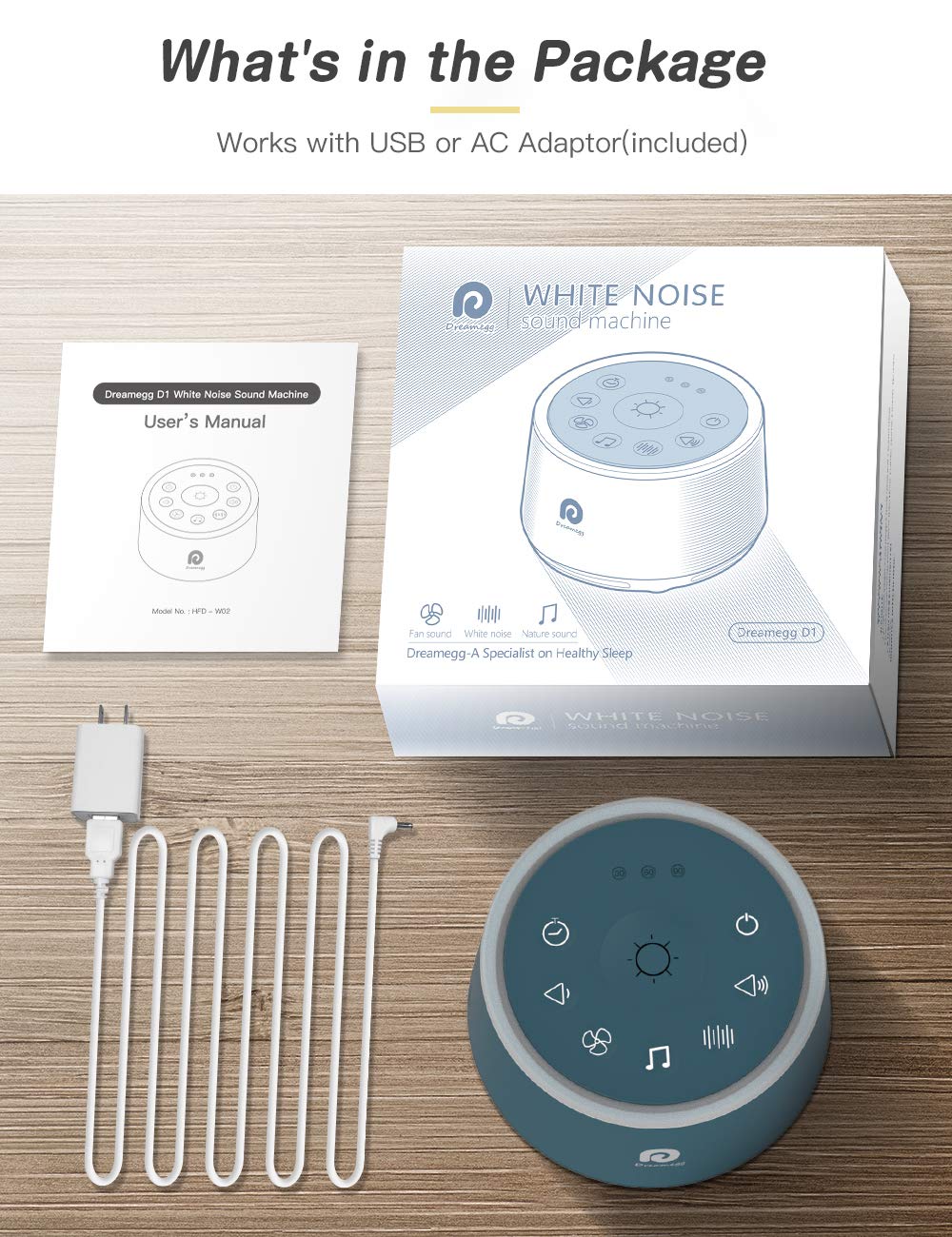 Dreamegg D1 Sound Machine – Navy Blue | White Noise, Night Light, Timer & Memory
