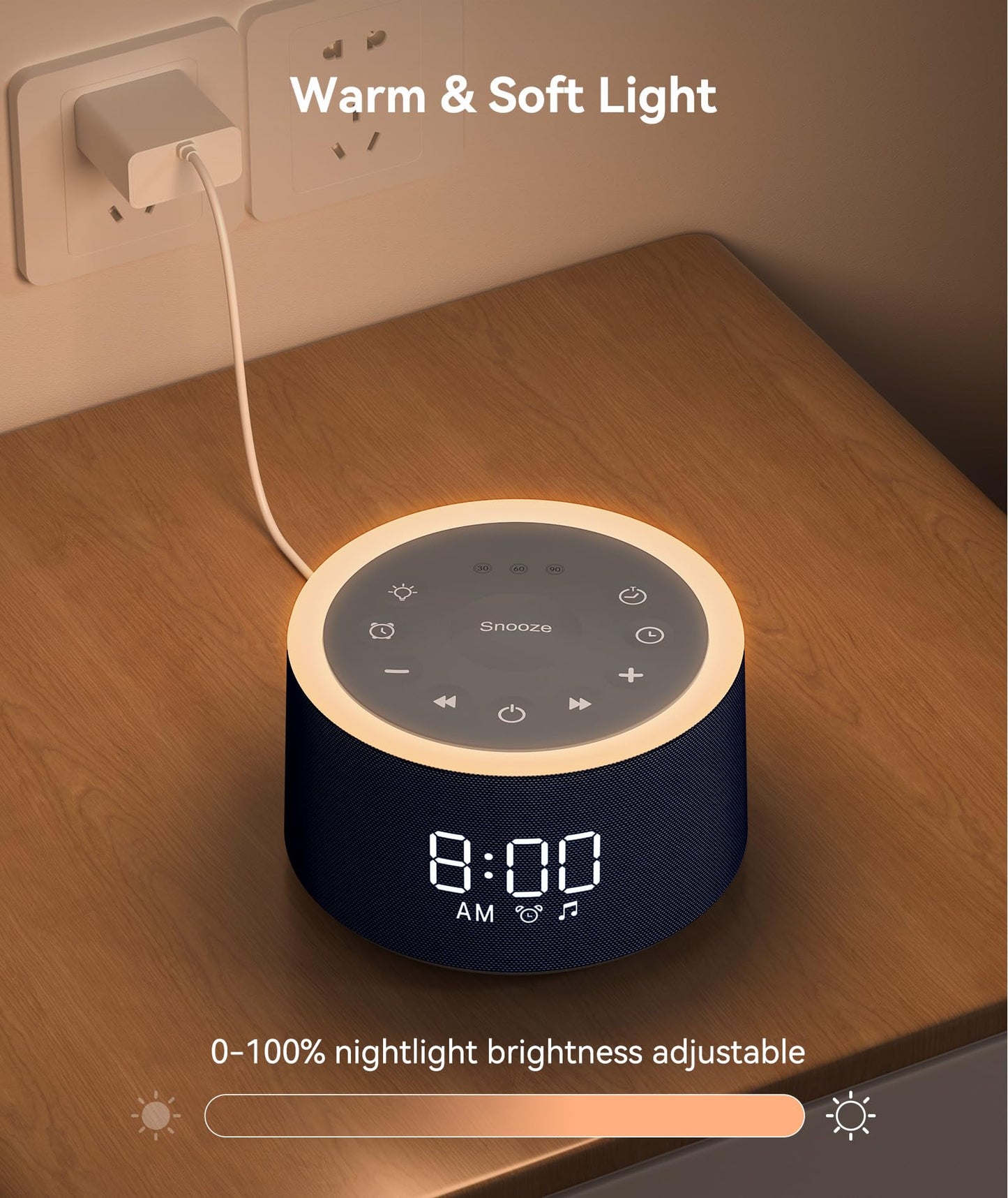 Dreamegg D1+ Sound Machine & Alarm Clock – 29 Sounds, Dimmable Night Light