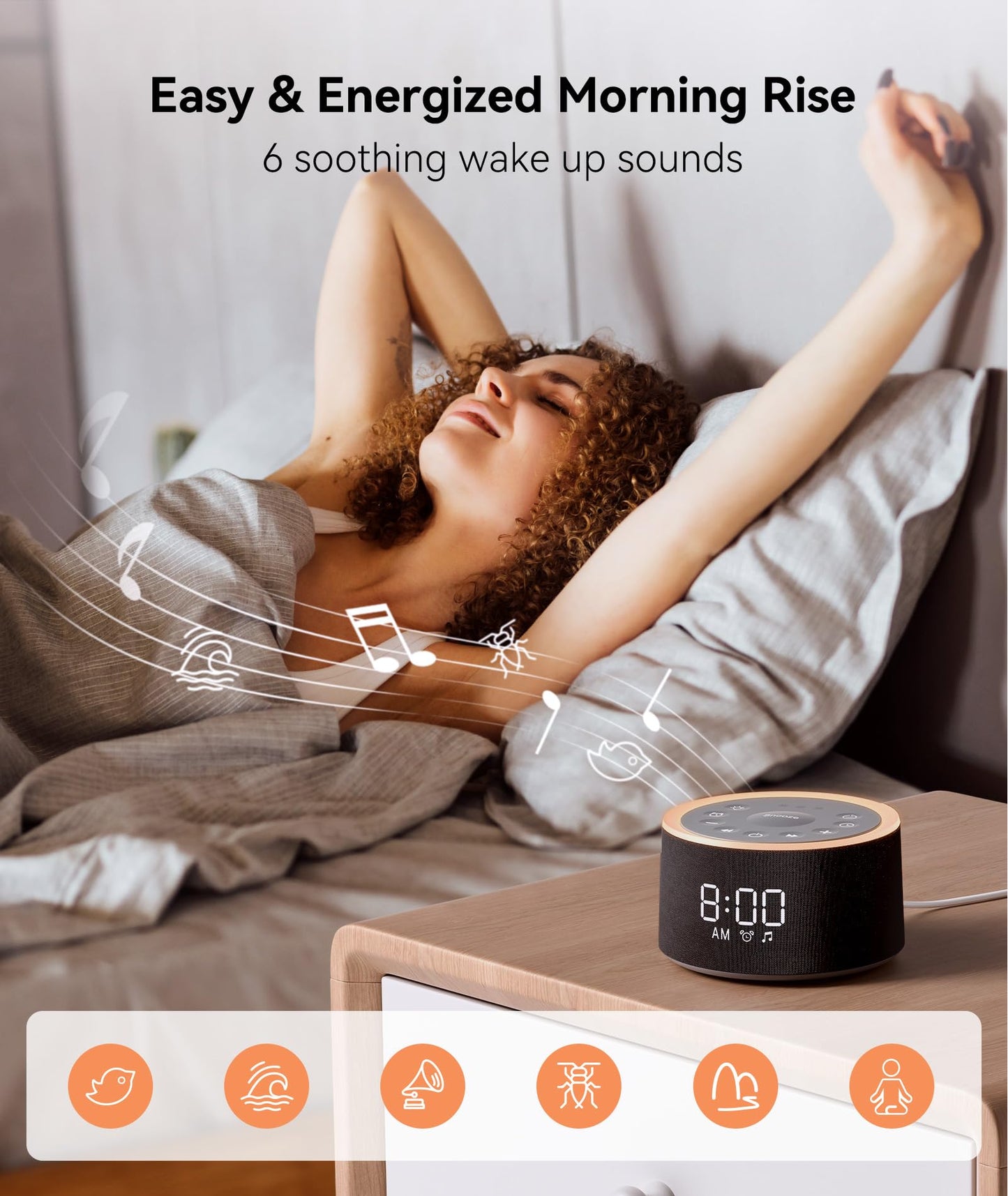 Dreamegg D1+ Sound Machine & Alarm Clock – 29 Soothing Sounds, Dimmable Night Light, Gentle Wake