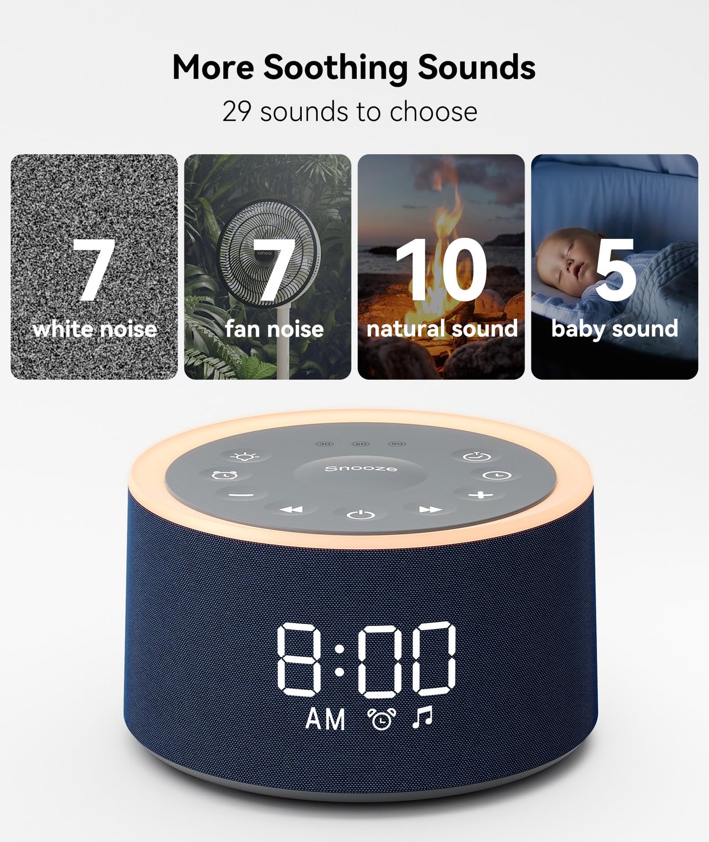 Dreamegg D1+ Sound Machine & Alarm Clock – 29 Sounds, Dimmable Night Light
