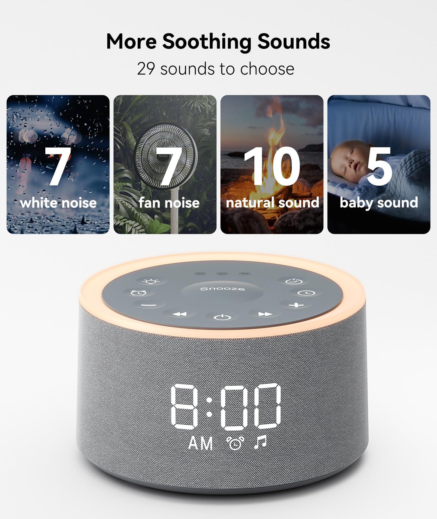 Dreamegg D1+ Sound Machine & Alarm Clock — 29 Soothing Sounds, Dimmable Night Light