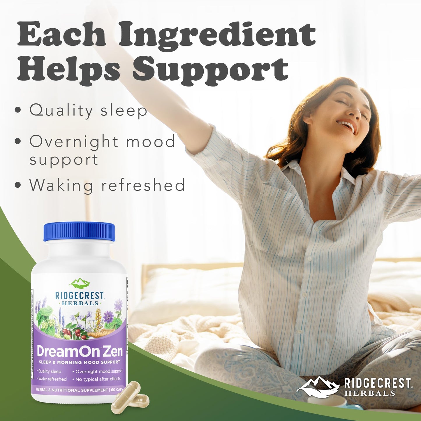 Ridgecrest DreamOn Zen Sleep Support – Melatonin Free (60 Caps, 30 Servs)