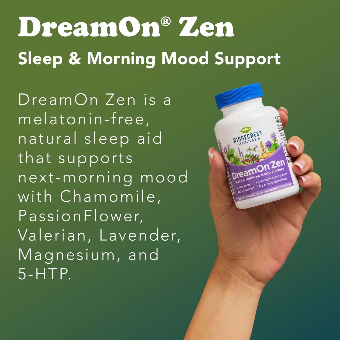 Ridgecrest DreamOn Zen Sleep Support – Melatonin Free (60 Caps, 30 Servs)