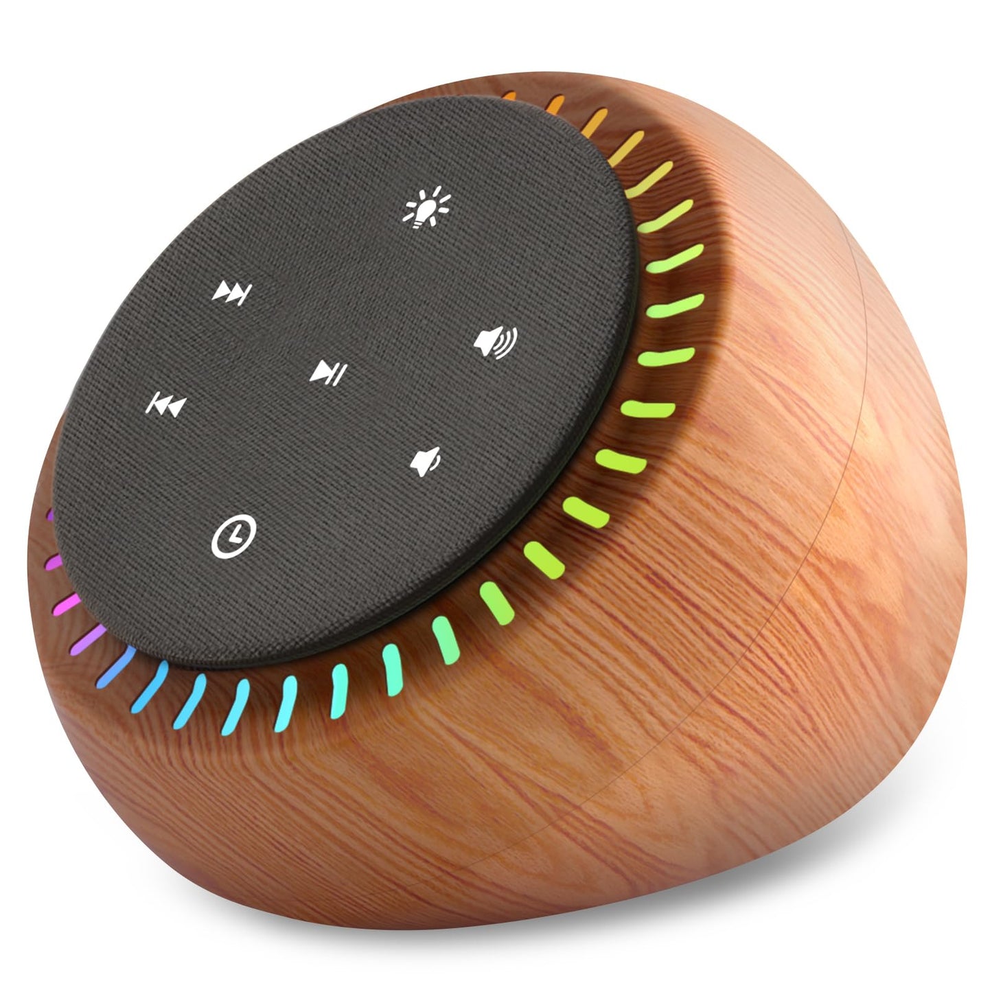 DreamSky Sound Machine for Sleep & Focus — 26 Sounds, RGB Night Light, Wood Grain
