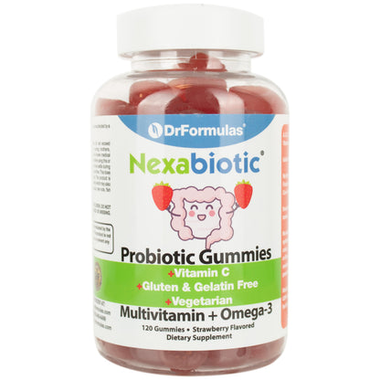 Nexabiotic Multivitamin Gummies with Omega-3 & Probiotics for Kids & Adults | Halal Vegetarian 120 Count