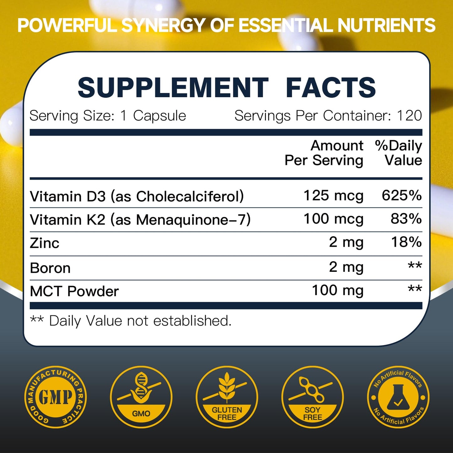 DRFOSTER Vitamin D3 & K2 – High-Potency D3 125mcg + MK-7 100mcg for Bone, Heart & Immune Support