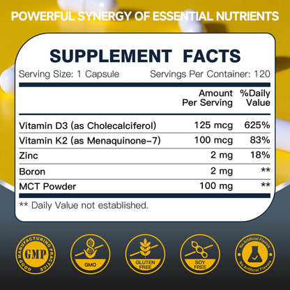 DRFOSTER Vitamin D3 & K2 – High-Potency D3 125mcg + MK-7 100mcg for Bone, Heart & Immune Support