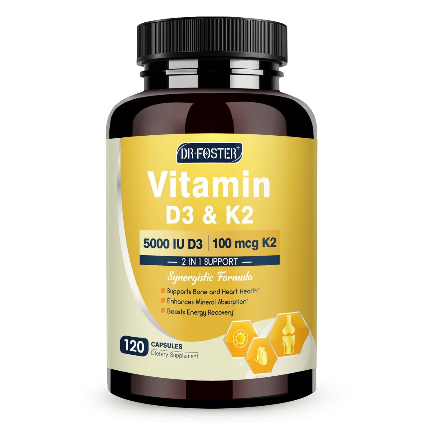DRFOSTER Vitamin D3 & K2 – High-Potency D3 125mcg + MK-7 100mcg for Bone, Heart & Immune Support