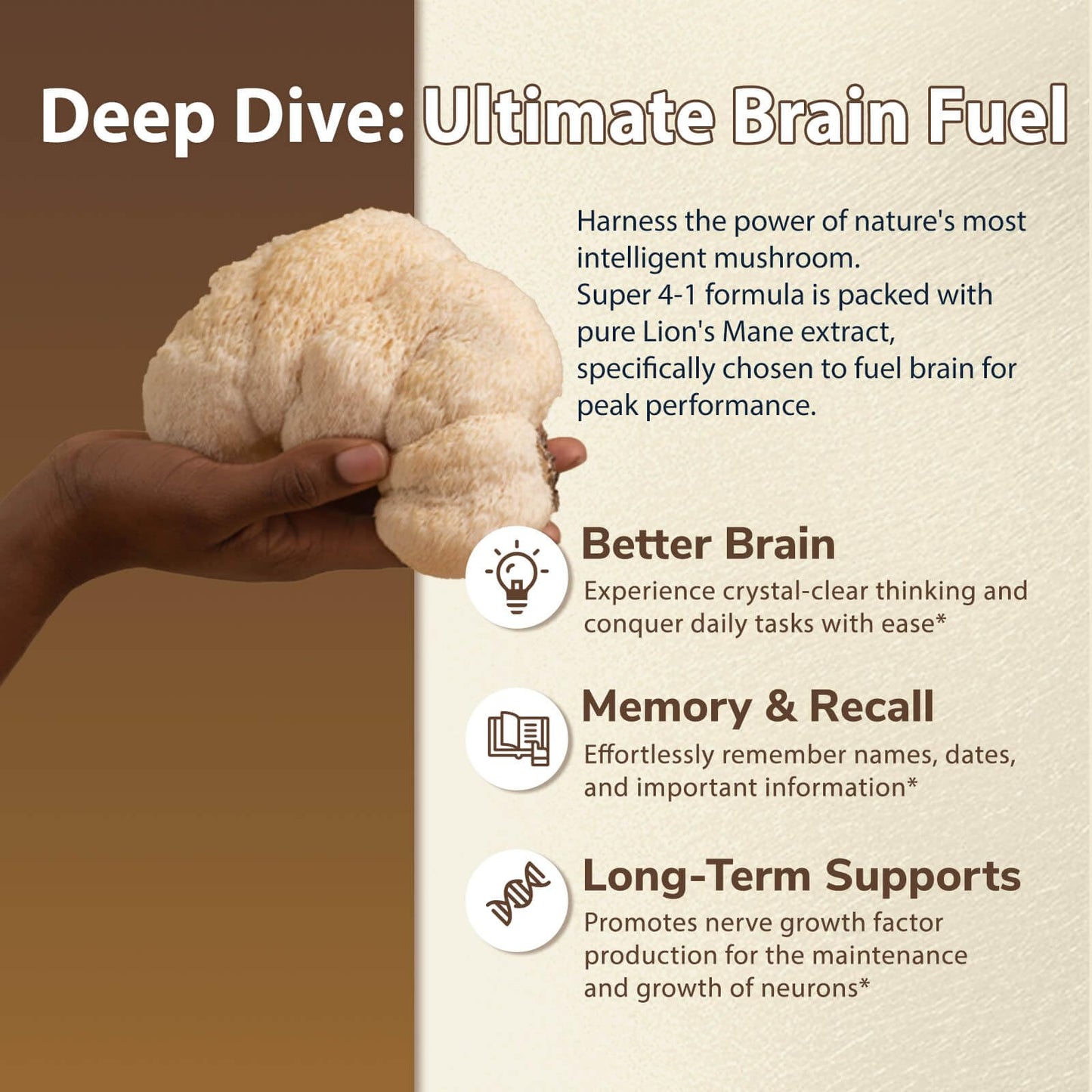 DRFOSTER Lions Mane Supplement Capsules - MYCO3+ Mushrooms with Cordyceps, Reishi & Ginkgo Biloba for Brain & Energy - 120 Caps