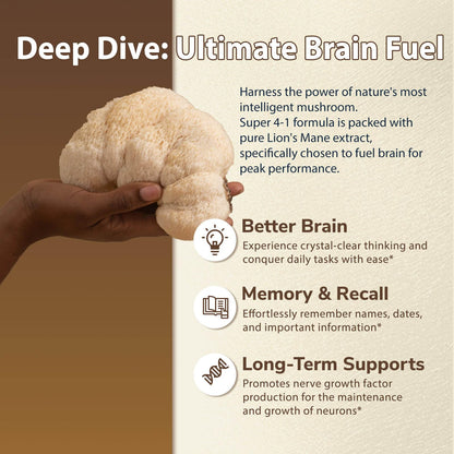 DRFOSTER Lions Mane Supplement Capsules - MYCO3+ Mushrooms with Cordyceps, Reishi & Ginkgo Biloba for Brain & Energy - 120 Caps