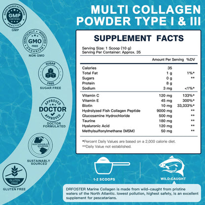 DRFOSTER Marine Collagen Peptides Powder – Joint Support | Wild-Caught Fish | 35 Servings