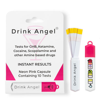 Drink Angel Spike Test Kits - 10 Pack | Discreet On-The-Go Drink Spiking Prevention (Neon Pink)
