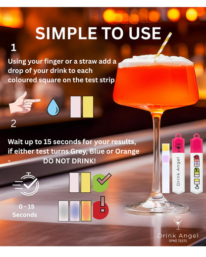 Drink Angel Spike Test Kits - 10 Pack | Discreet On-The-Go Drink Spiking Prevention (Neon Pink)