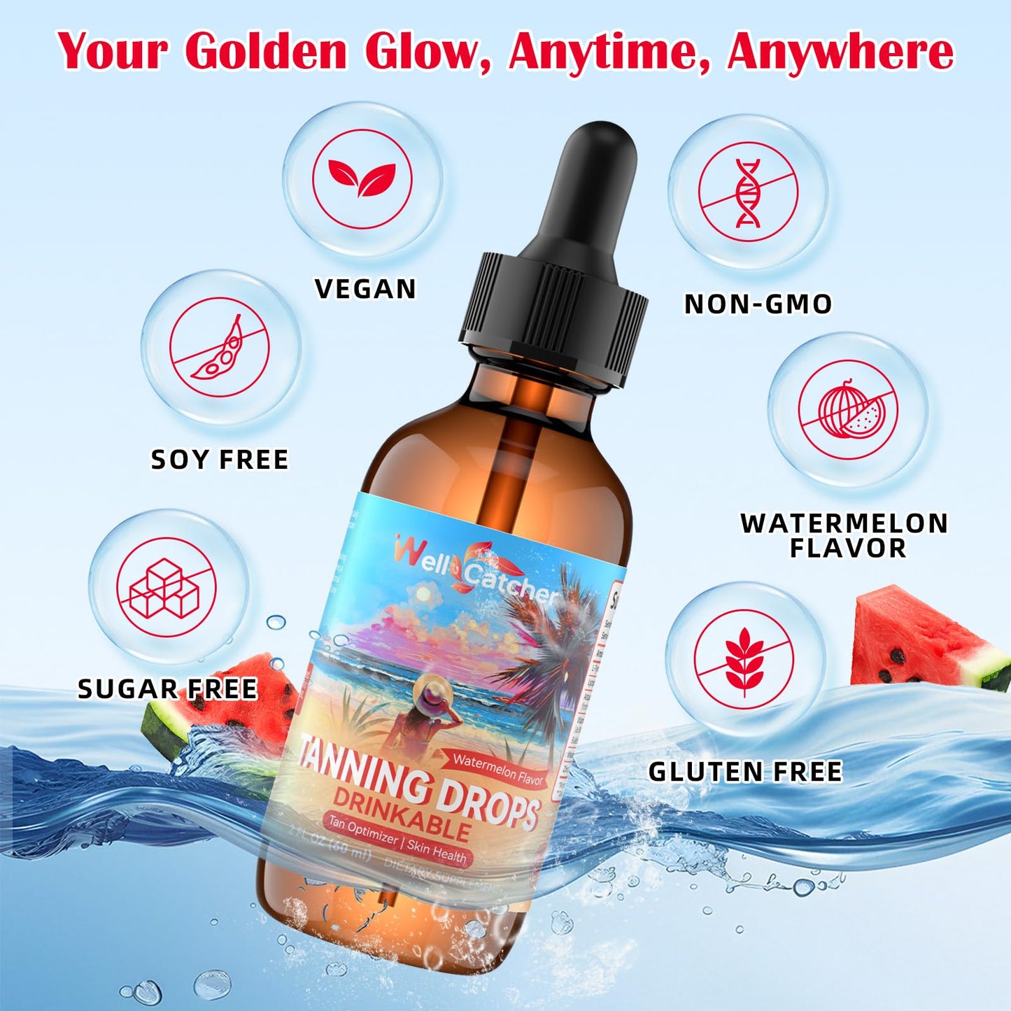 Drinkable Tanning Drops for Women – 6-in-1 Natural Tan with Astaxanthin