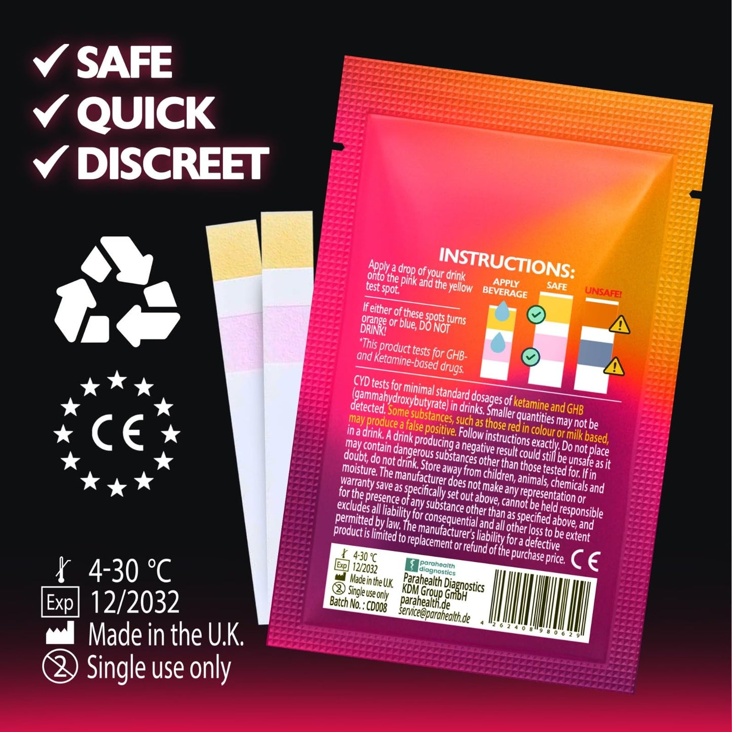 DrinkCheck Spiked Drink Test Strips – 10 Tests | Detects GHB & Ketamine – CA Compliant