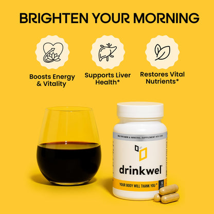 Drinkwel Better Mornings - Premium Multivitamin for Recovery, Liver Support & Immunity - 30 Count