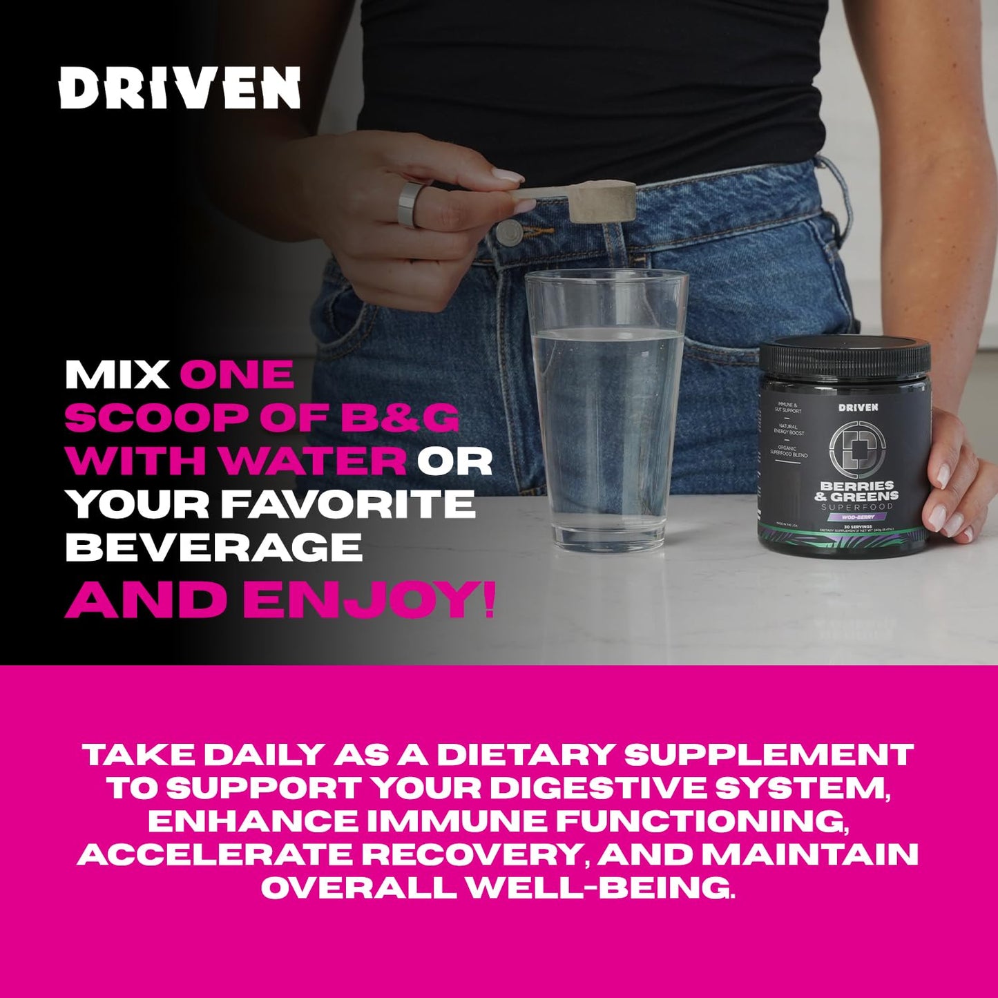 Driven B&G Berries & Greens Superfood Powder – Citrus Delight, 30 Servings