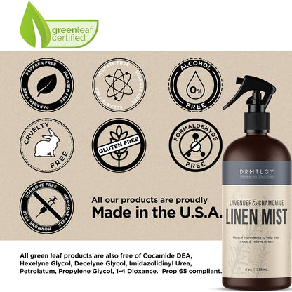 DRMTLGY Natural Green Tea Linen and Room Spray - Pillow, Linen & Fabric Mist 8 oz