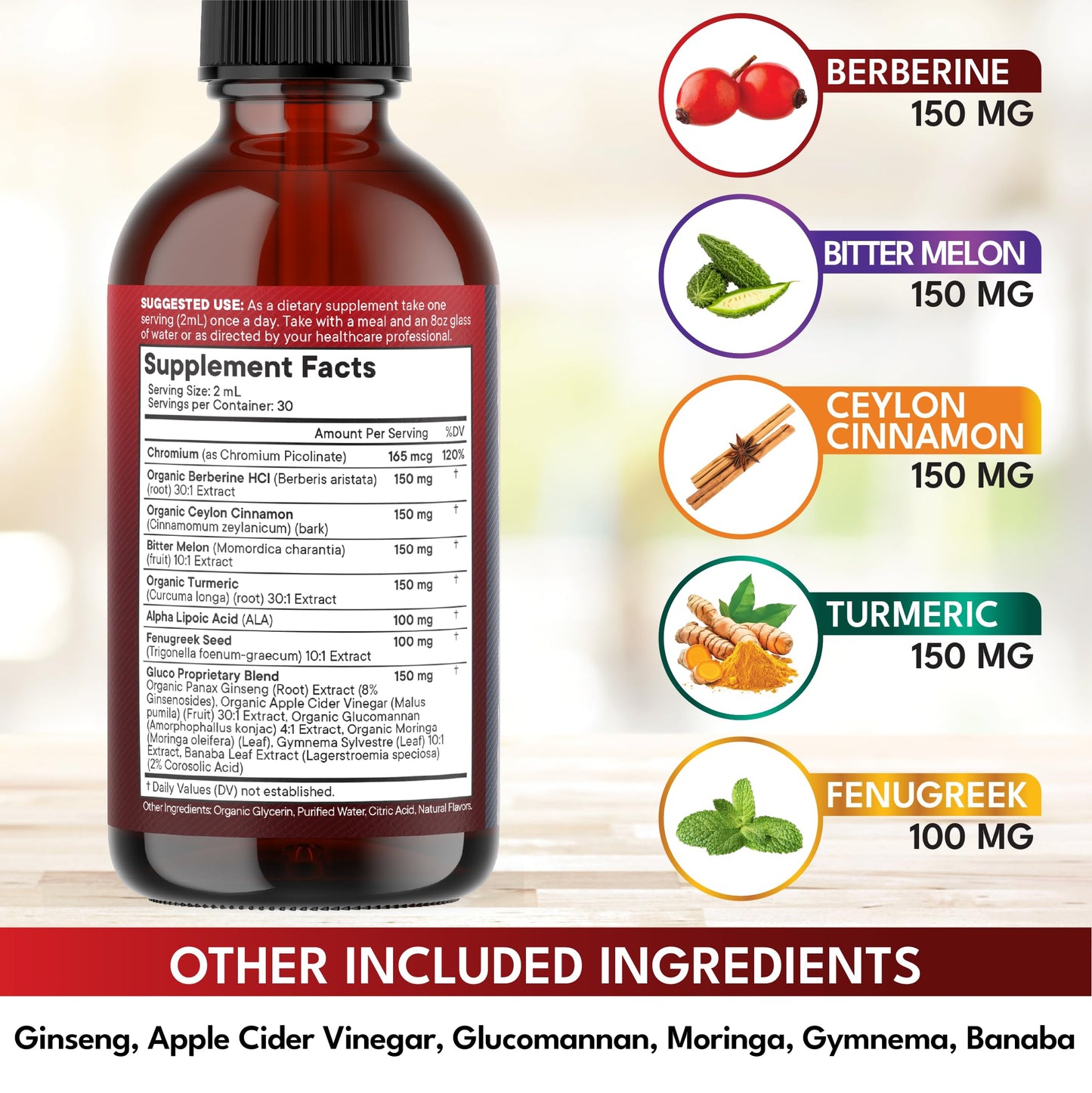 Berberine with Ceylon Cinnamon Liquid Drops – Immune Support Formula (2 oz)