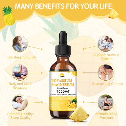 Potassium Magnesium Citrate Liquid Drops – Pineapple Flavor, 2 fl oz, 1000mg Mg