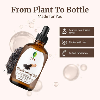SVA Black Seed Oil - 4 Oz | Cold-Pressed Nigella Sativa Carrier Oil with Dropper