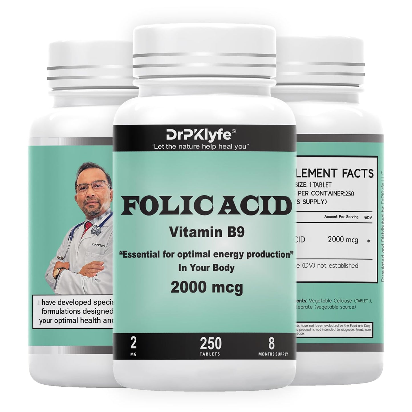 DrPKLyfe Folic Acid 2000 mcg – Prenatal Vitamin (8-Month, 250 Tabs)