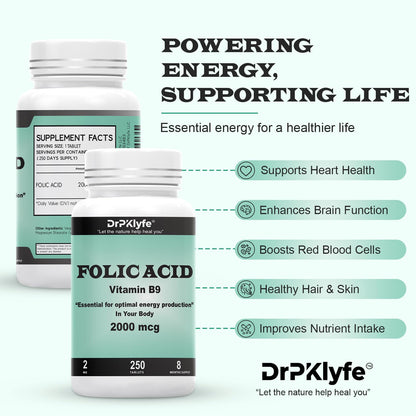 DrPKLyfe Folic Acid 2000 mcg – Prenatal Vitamin (8-Month, 250 Tabs)