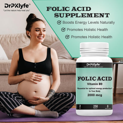 DrPKLyfe Folic Acid 2000 mcg – Prenatal Vitamin (8-Month, 250 Tabs)