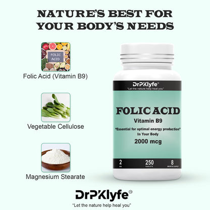DrPKLyfe Folic Acid 2000 mcg – Prenatal Vitamin (8-Month, 250 Tabs)