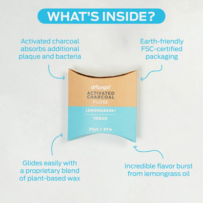 DrTung's Vegan Activated Charcoal Floss – Lemongrass, Expands, Gentle on Gums, BPA Free