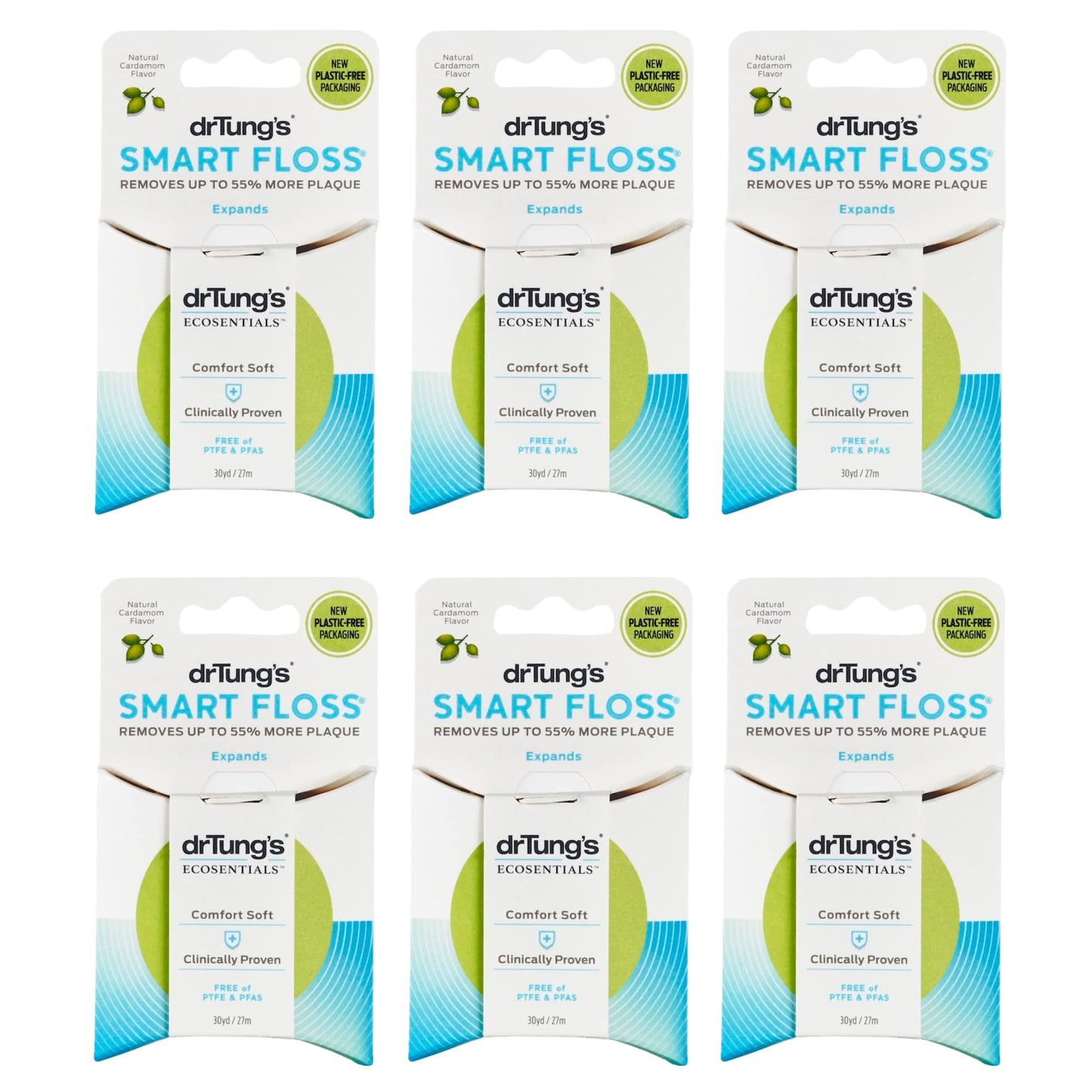 drTung's Smart Floss, 30 yds - Natural Cardamom Flavor (6 Pack, Colors May Vary)