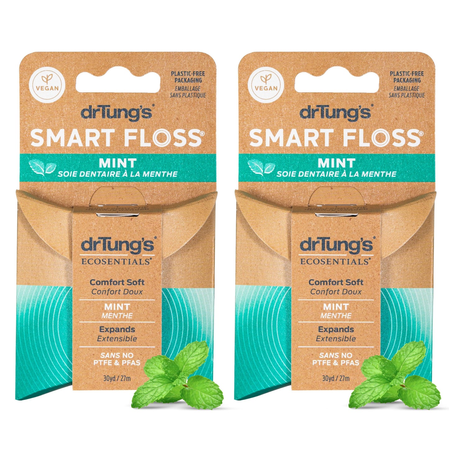 drTung's Smart Floss Mint – Expanding Dental Floss, PFAS/PTFE Free, Organic Mint (Pack of 2)