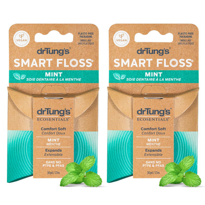 drTung's Smart Floss Mint – Expanding Dental Floss, PFAS/PTFE Free, Organic Mint (Pack of 2)