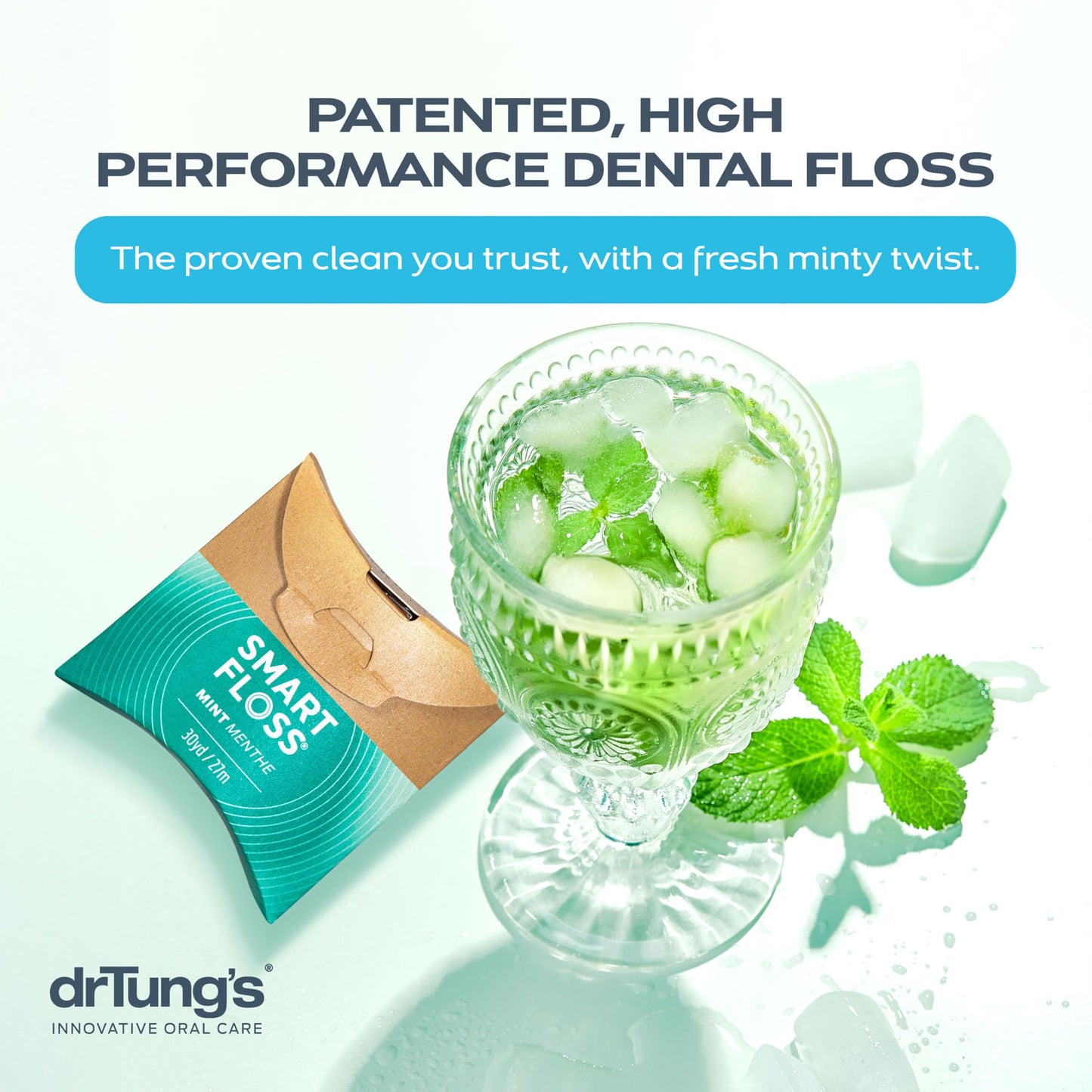 drTung's Smart Floss Mint – Expanding Dental Floss, PFAS/PTFE Free, Organic Mint (Pack of 2)