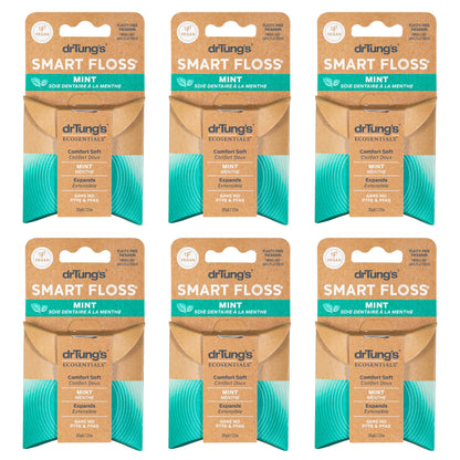 drTung's Smart Floss Mint - Expanding Dental Floss for Gums, PTFE & PFAS Free, Organic Mint, Pack of 6