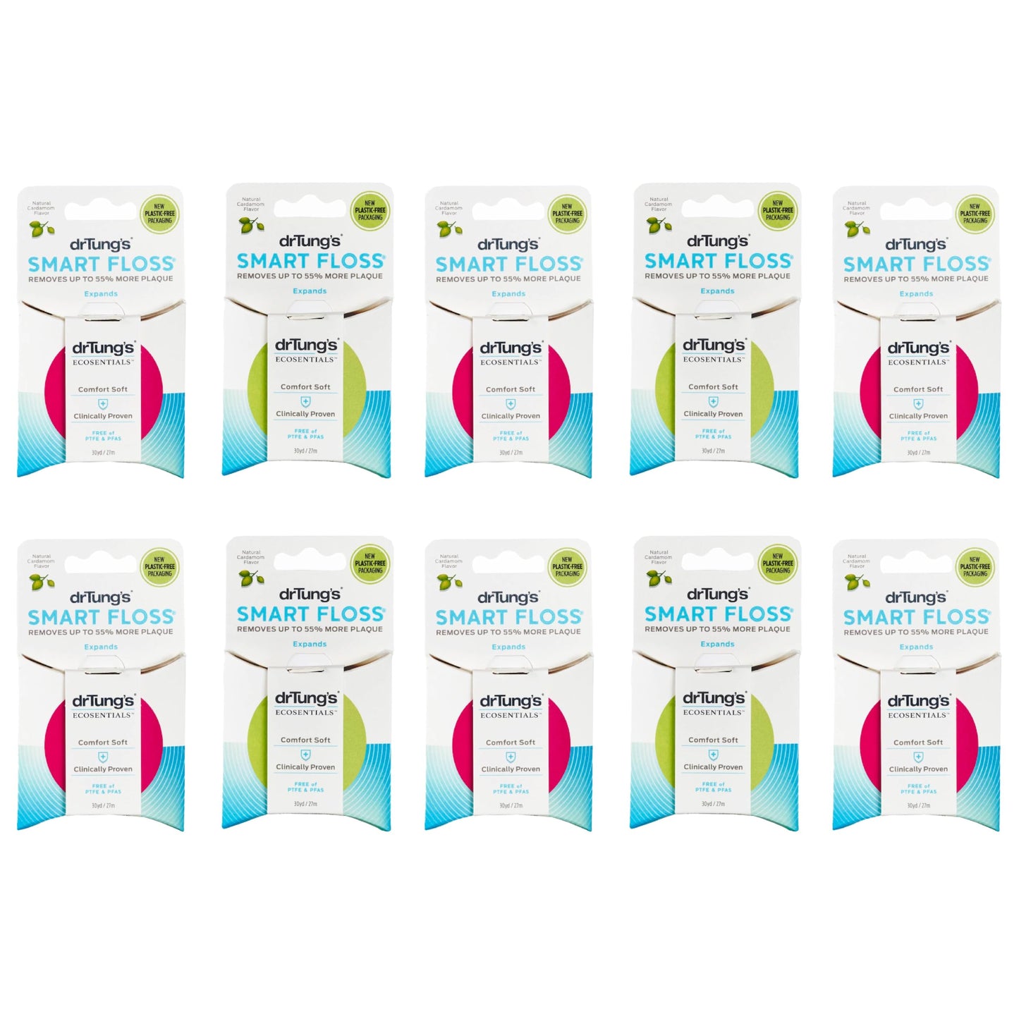 DrTung's Smart Floss - Natural Expanding Floss, Cardamom Flavor, BPA/PTFE/PFAS Free (10 Pack)