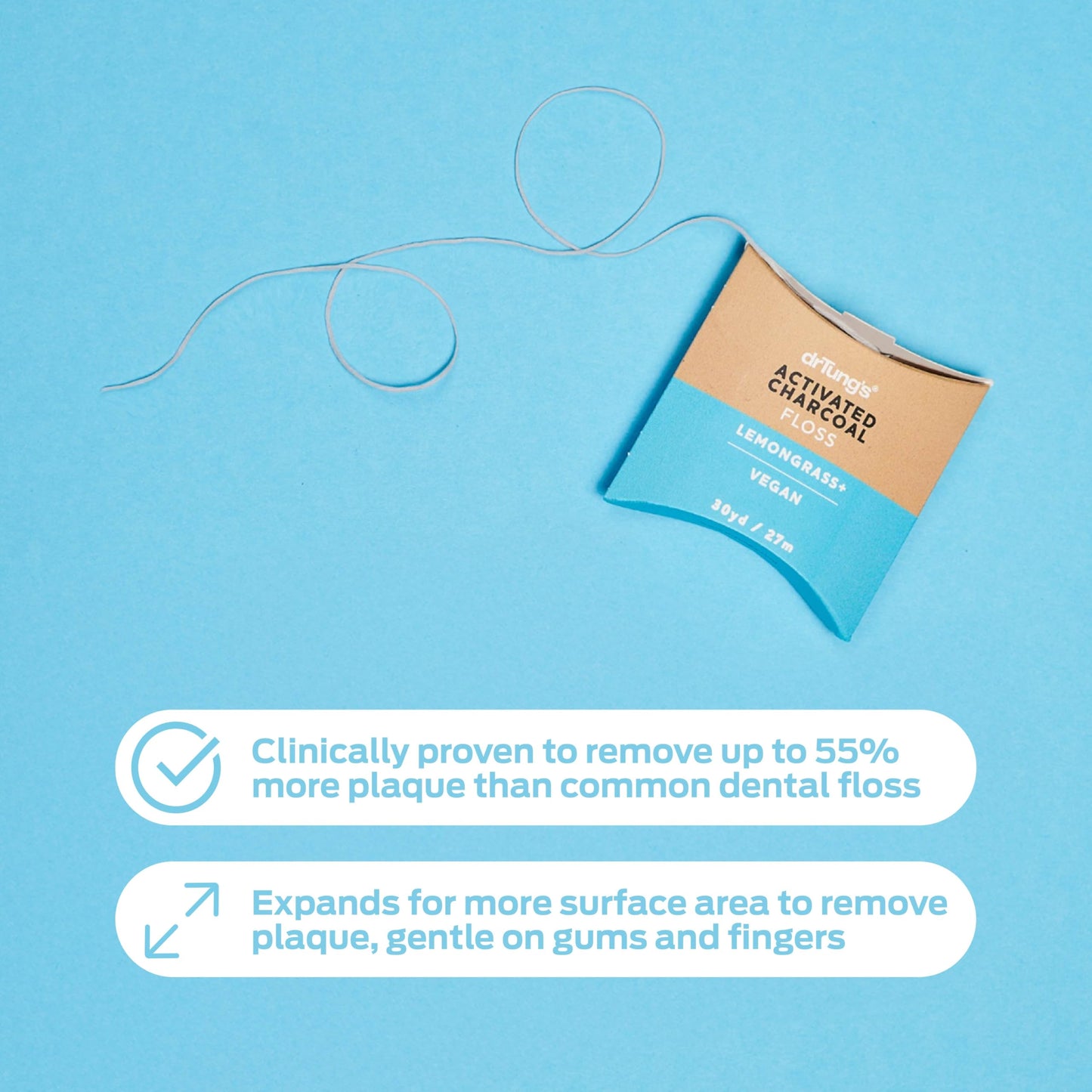 DrTung's Vegan Activated Charcoal Floss – Lemongrass, Expands, Gentle on Gums, BPA Free